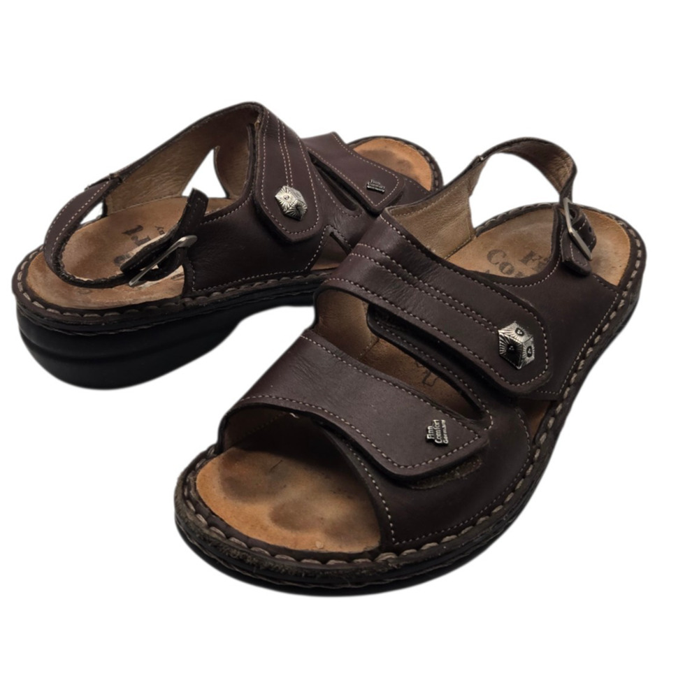Finn Comfort Women’s Gomera Brown Leather Hook & Loop Sandals Size EU 35 US 5
